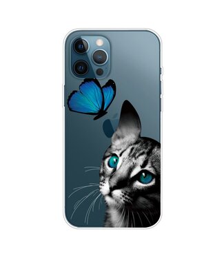 Kat en Vlinder TPU Hoesje iPhone 12 (Pro)