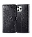 Zwart Mandala Bloem Bookcase Hoesje voor de iPhone 12 (Pro)
