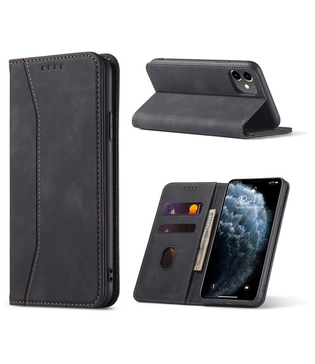 Zwart Wallet Bookcase Hoesje voor de iPhone 12 (Pro)