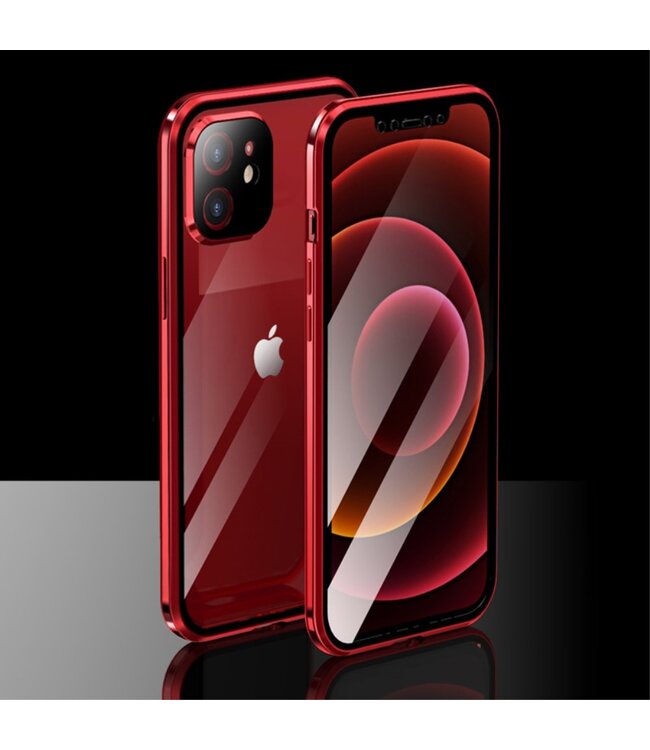 Luphie Luphie Rood Metaal + Tempered Glass Hardcase Hoesje voor de iPhone 12 (Pro)