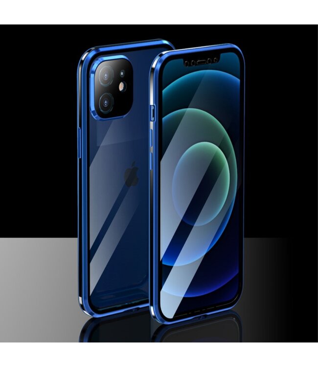 Luphie Luphie Blauw / Zwart Metaal + Tempered Glass Hardcase Hoesje voor de iPhone 12 (Pro)