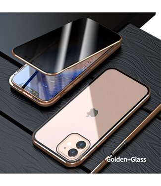 Goud Metaal + Tempered Glass Hardcase Hoesje iPhone 12 (Pro)