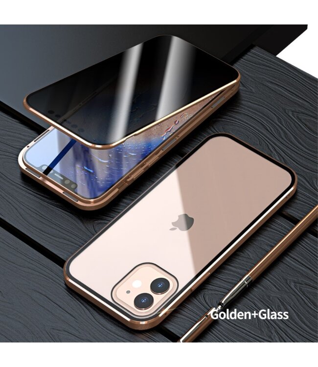 Goud Metaal + Tempered Glass Hardcase Hoesje voor de iPhone 12 (Pro)