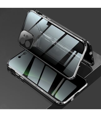 Zwart Metaal + Tempered Glass Hardcase Hoesje iPhone 12 (Pro)
