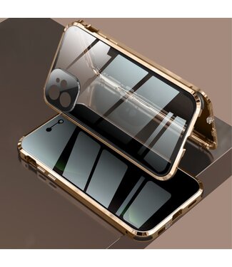 Goud Metaal + Tempered Glass Hardcase Hoesje iPhone 12 (Pro)