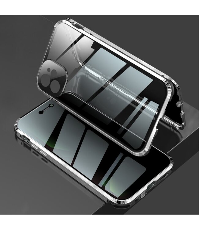 Zilver Metaal + Tempered Glass Hardcase Hoesje voor de iPhone 12 (Pro)