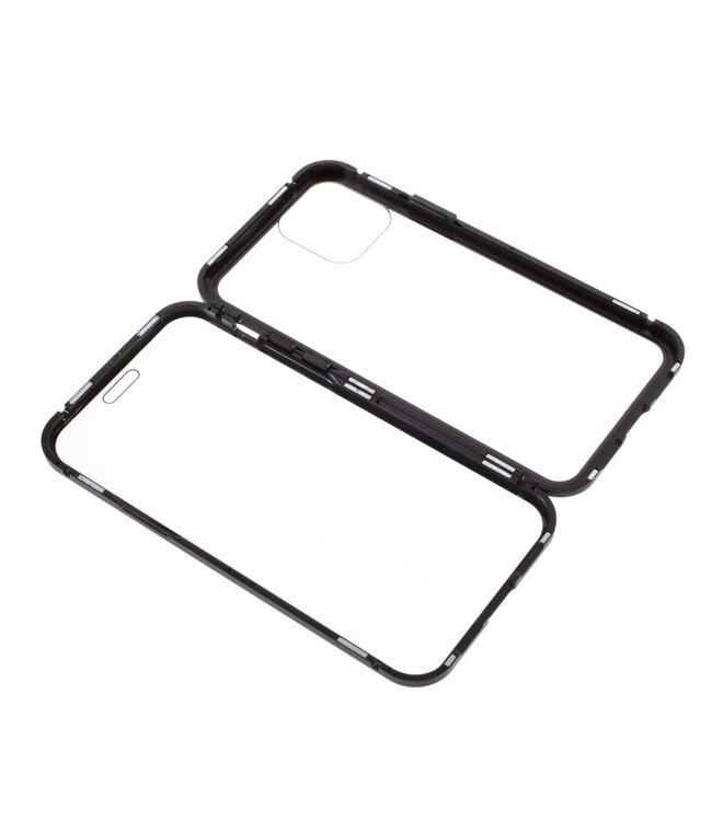 Zwart Tempered Glass + Metaal Hardcase Hoesje voor de iPhone 12 (Pro)