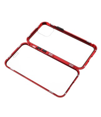 Rood Tempered Glass + Metaal Hardcase Hoesje iPhone 12 (Pro)