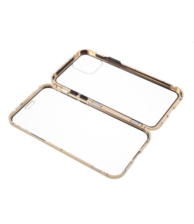 Goud Tempered Glass + Metaal Hardcase Hoesje voor de iPhone 12 (Pro)