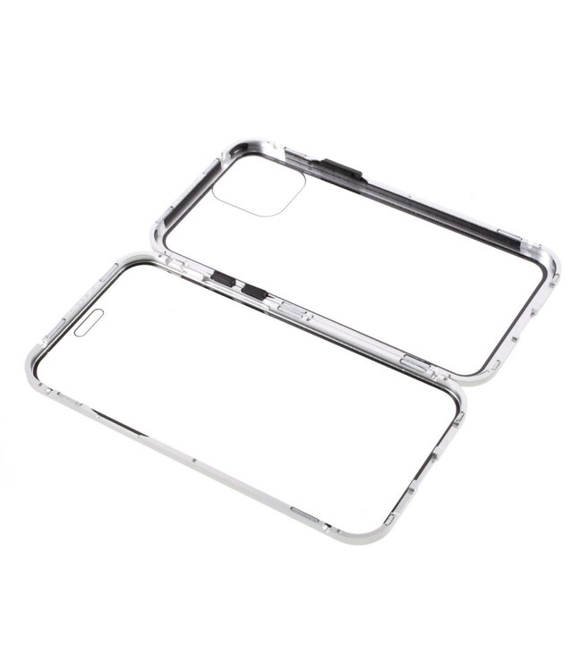 Zilver Tempered Glass + Metaal Hardcase Hoesje voor de iPhone 12 (Pro)