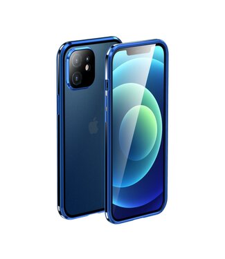 Luphie Blauw Metaal + Tempered Glass Hardcase Hoesje iPhone 12 (Pro)