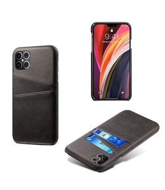 Ksq Zwart Pasjeshouder Faux Lederen Hoesje iPhone 12 Pro Max