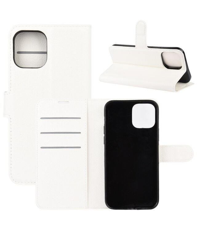 Wit Litchee Bookcase Hoesje voor de iPhone 12 Pro Max