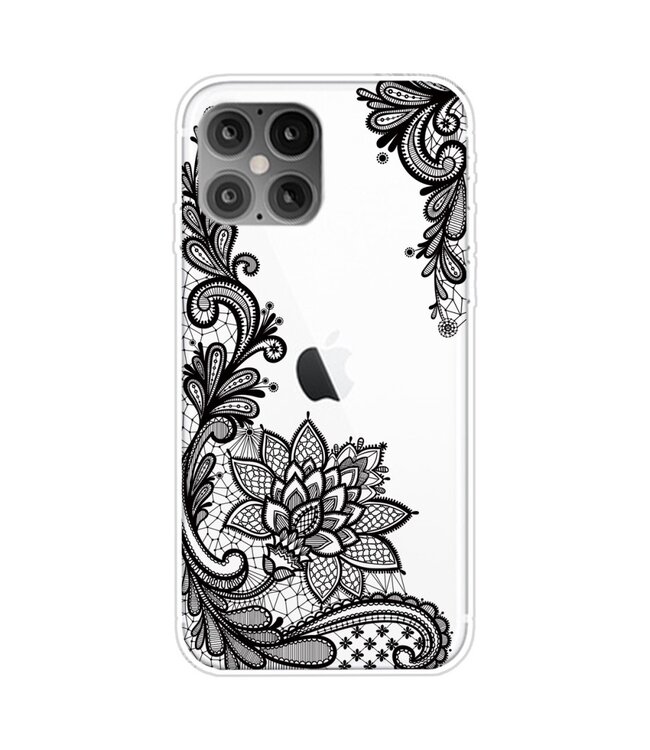 Zwarte Bloemen TPU Hoesje voor de iPhone 12 (Pro)