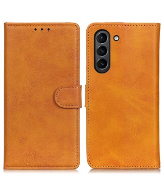 Bruin Faux Lederen Bookcase Hoesje Samsung Galaxy S21 FE