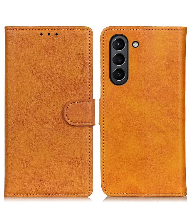 Bruin Faux Lederen Bookcase Hoesje voor de Samsung Galaxy S21 FE