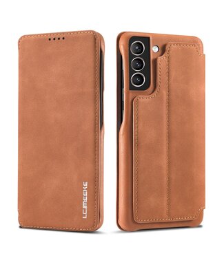 LC.IMEEKE Bruin Retro Bookcase Hoesje Samsung Galaxy S21 FE