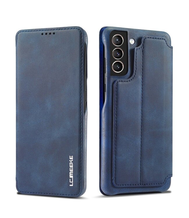 LC.IMEEKE Blauw Retro Bookcase Hoesje voor de Samsung Galaxy S21 FE