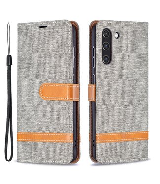 Grijs Jeans Bookcase Hoesje Samsung Galaxy S21 FE