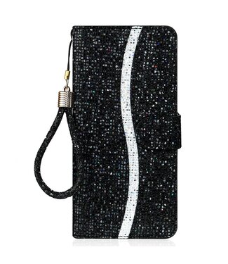 Zwart Glitter Bookcase Hoesje Samsung Galaxy S21 FE