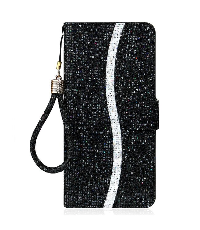 Zwart Glitter Bookcase Hoesje voor de Samsung Galaxy S21 FE