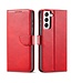 Rood Glad Lederen Bookcase Hoesje voor de Samsung Galaxy S21 FE