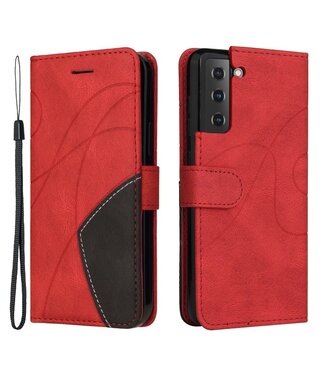 Rood Split Lederen Bookcase Hoesje Samsung Galaxy S21 FE