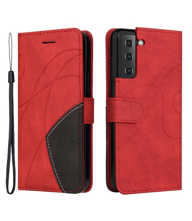 Rood Split Lederen Bookcase Hoesje voor de Samsung Galaxy S21 FE