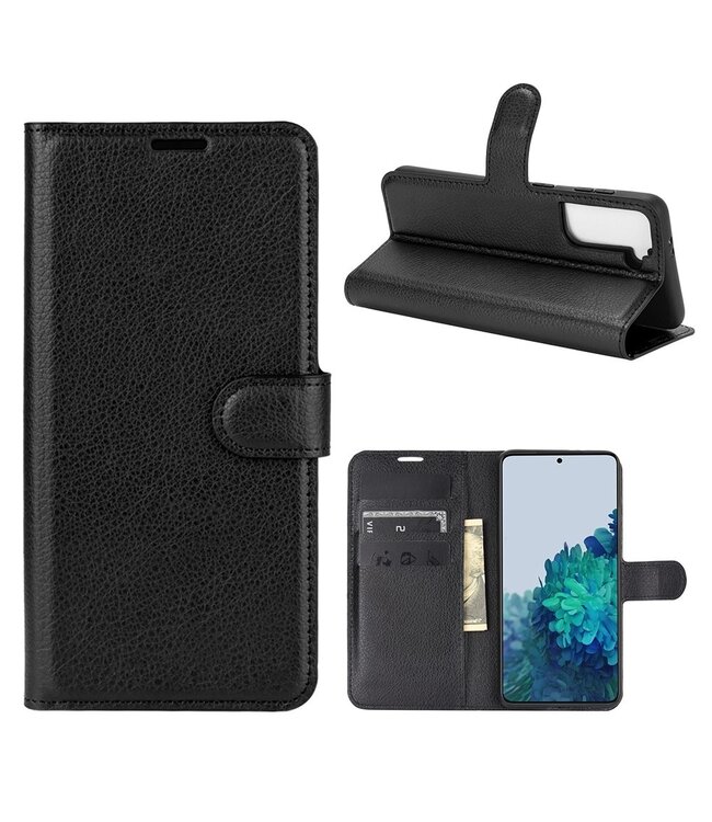 Zwart Lychee Bookcase Hoesje voor de Samsung Galaxy S21