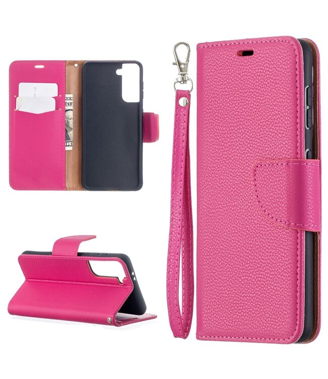 Roze Lychee Bookcase Hoesje voor de Samsung Galaxy S21