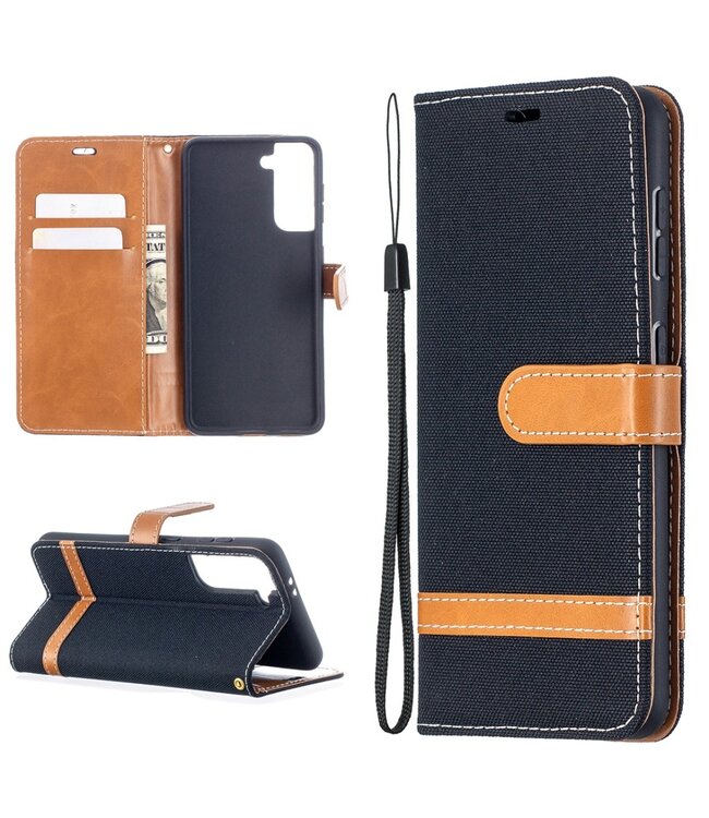 Zwart Jeans Bookcase Hoesje voor de Samsung Galaxy S21