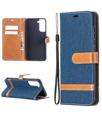 Blauw Jeans Bookcase Hoesje Samsung Galaxy S21