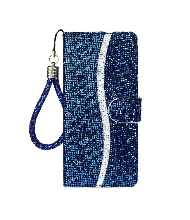 Blauw Glitter Bookcase Hoesje voor de Samsung Galaxy S21