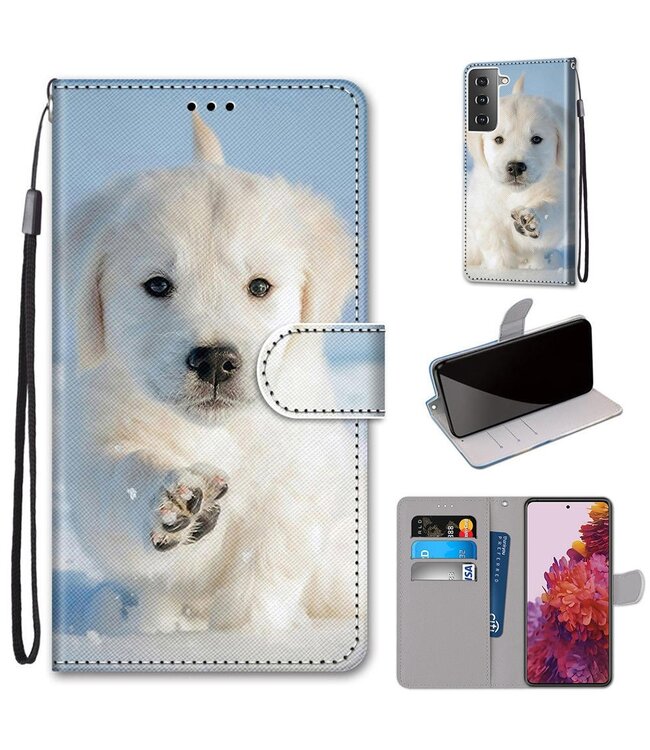Witte puppy Bookcase Hoesje voor de Samsung Galaxy S21