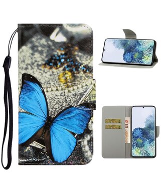Blauwe Vlinder Bookcase Hoesje Samsung Galaxy S21