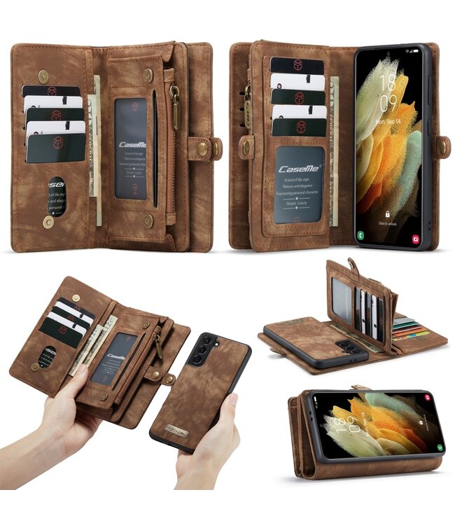 CaseMe Bruin Multifunctioneel Bookcase Hoesje voor de Samsung Galaxy S21