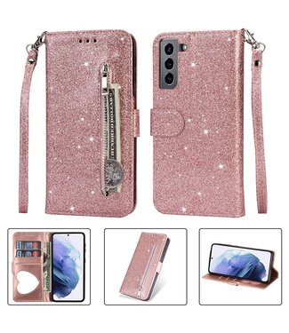 Rosegoud Glitter Bookcase Hoesje Samsung Galaxy S21