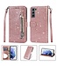 Rosegoud Glitter Bookcase Hoesje voor de Samsung Galaxy S21
