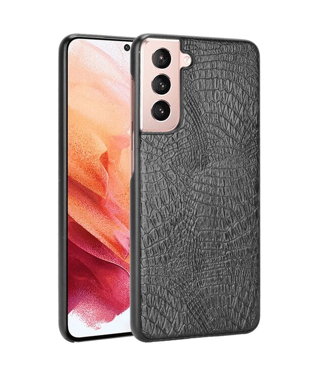 Zwart Krokodillen Faux Lederen Hoesje voor de Samsung Galaxy S21