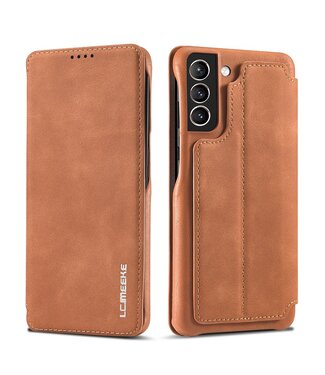 LC.IMEEKE Bruin Retro Bookcase Hoesje Samsung Galaxy S21