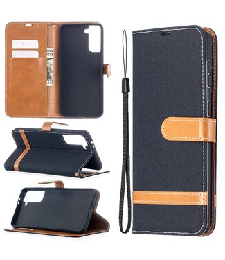 Zwart Jeans Bookcase Hoesje Samsung Galaxy S21 Plus