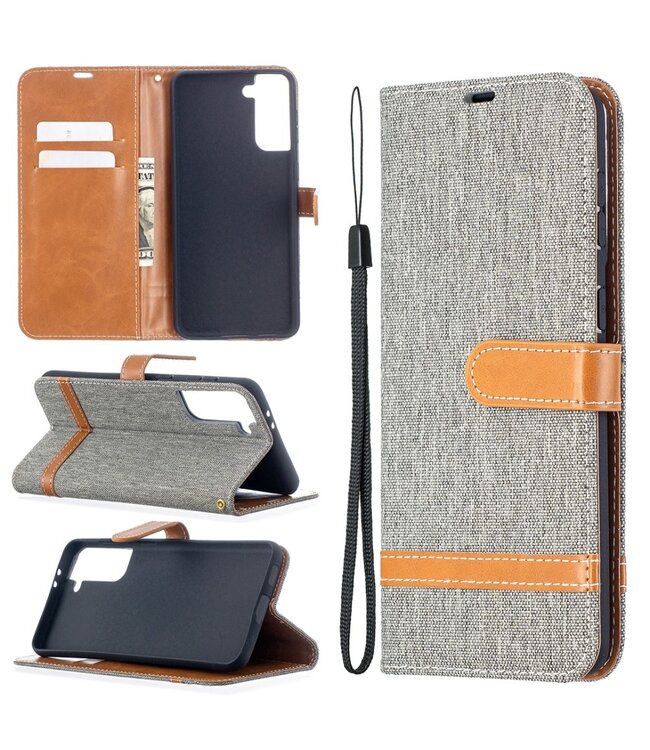 Grijs Jeans Bookcase Hoesje voor de Samsung Galaxy S21 Plus