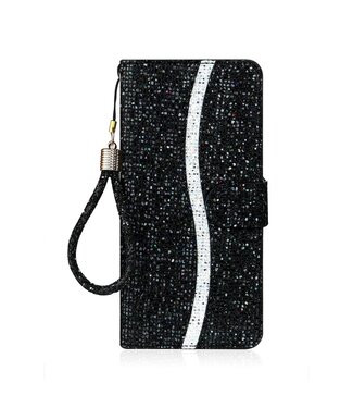 Zwart Glitter Bookcase Hoesje Samsung Galaxy S21 Plus