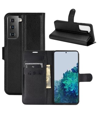 Zwart Lychee Bookcase Hoesje Samsung Galaxy S21 Plus