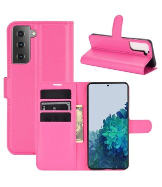 Roze Lychee Bookcase Hoesje Samsung Galaxy S21 Plus