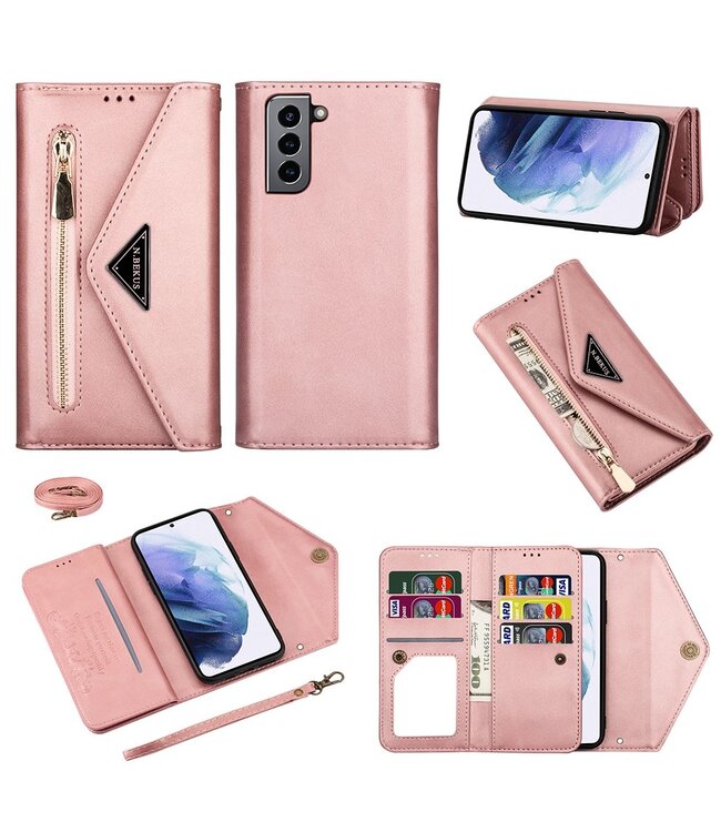 Rosegoud Wallet Stand Bookcase Hoesje voor de Samsung Galaxy S21 Plus