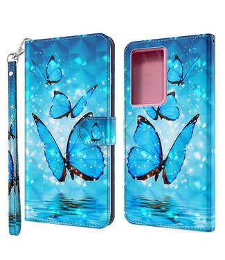 Blauwe Vlinders Bookcase Hoesje Samsung Galaxy S21 Ultra