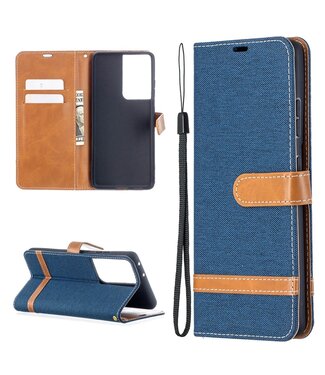 Blauw Jeans Bookcase Hoesje Samsung Galaxy S21 Ultra