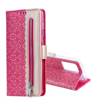 Roze Kant Bookcase Hoesje Samsung Galaxy S21 Ultra