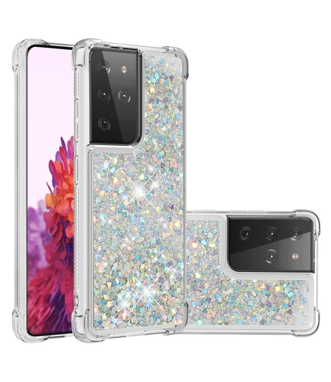 Zilver Glitter TPU Hoesje voor de Samsung Galaxy S21 Ultra